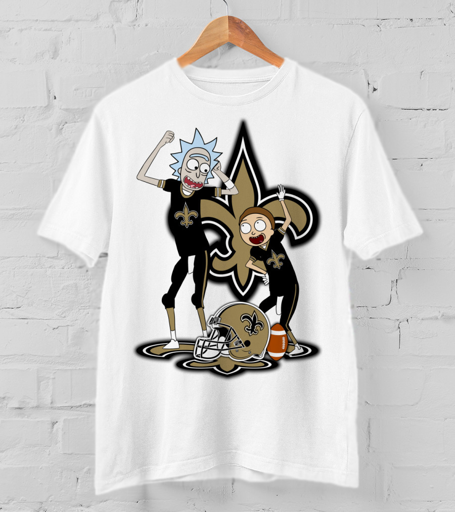 Rick And Morty New Orleans Saints NFL Crossover With Fleur-de-lis T-Shirt