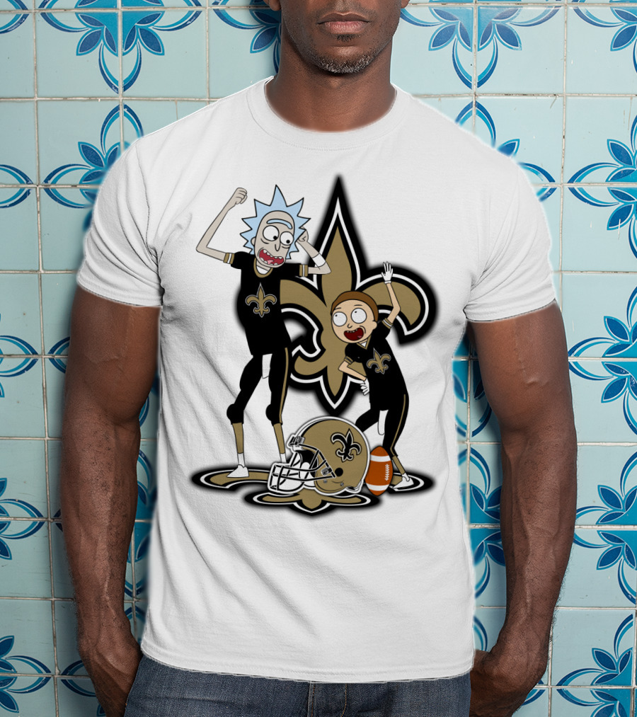 Rick And Morty New Orleans Saints NFL Crossover With Fleur-de-lis T-Shirt