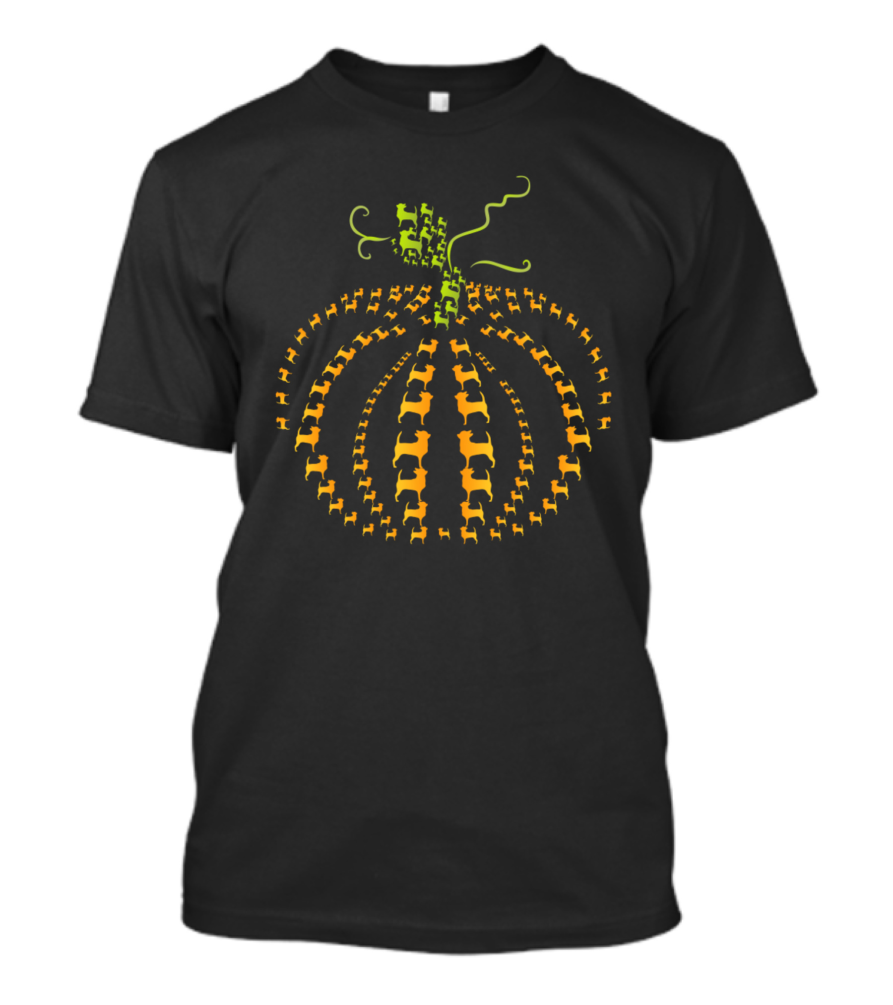 Chihuahua Pumpkin Pattern In Vibrant Orange And Green T-Shirt