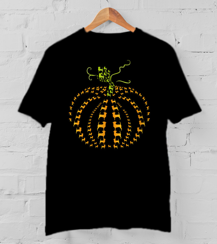 Chihuahua Pumpkin Pattern In Vibrant Orange And Green T-Shirt
