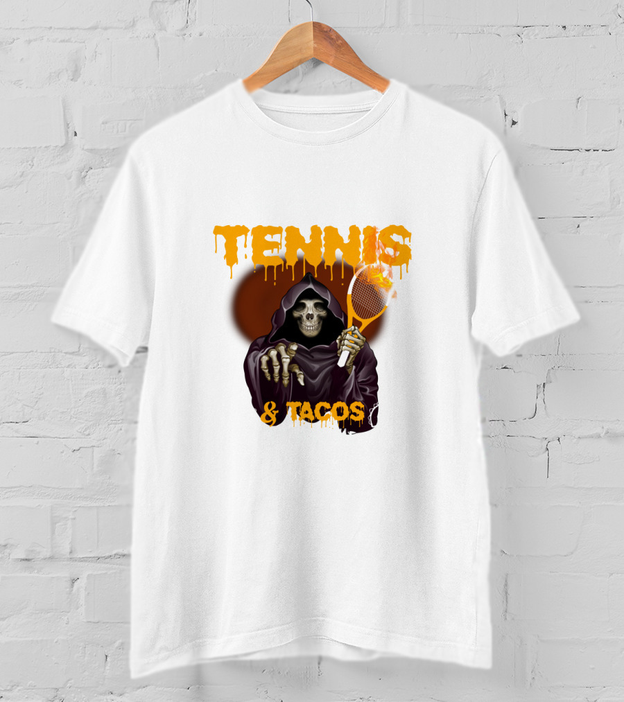 Tennis And Tacos Grim Reaper With Tennis Racket T-Shirt