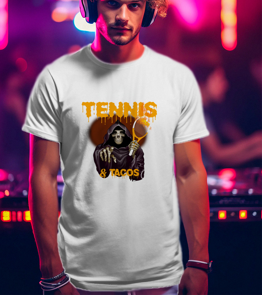 Tennis And Tacos Grim Reaper With Tennis Racket T-Shirt