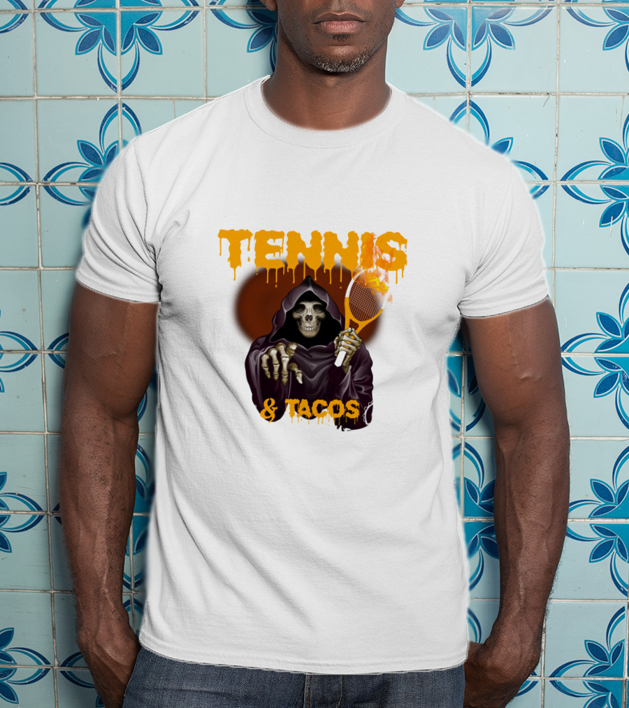 Tennis And Tacos Grim Reaper With Tennis Racket T-Shirt