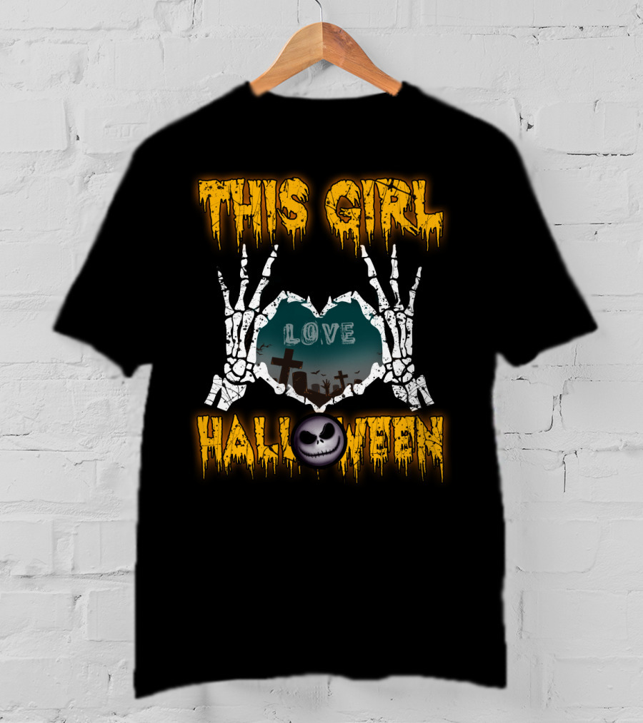 This Girl Love Halloween Skeleton Heart Graveyard Jack-O-Lantern T-Shirt