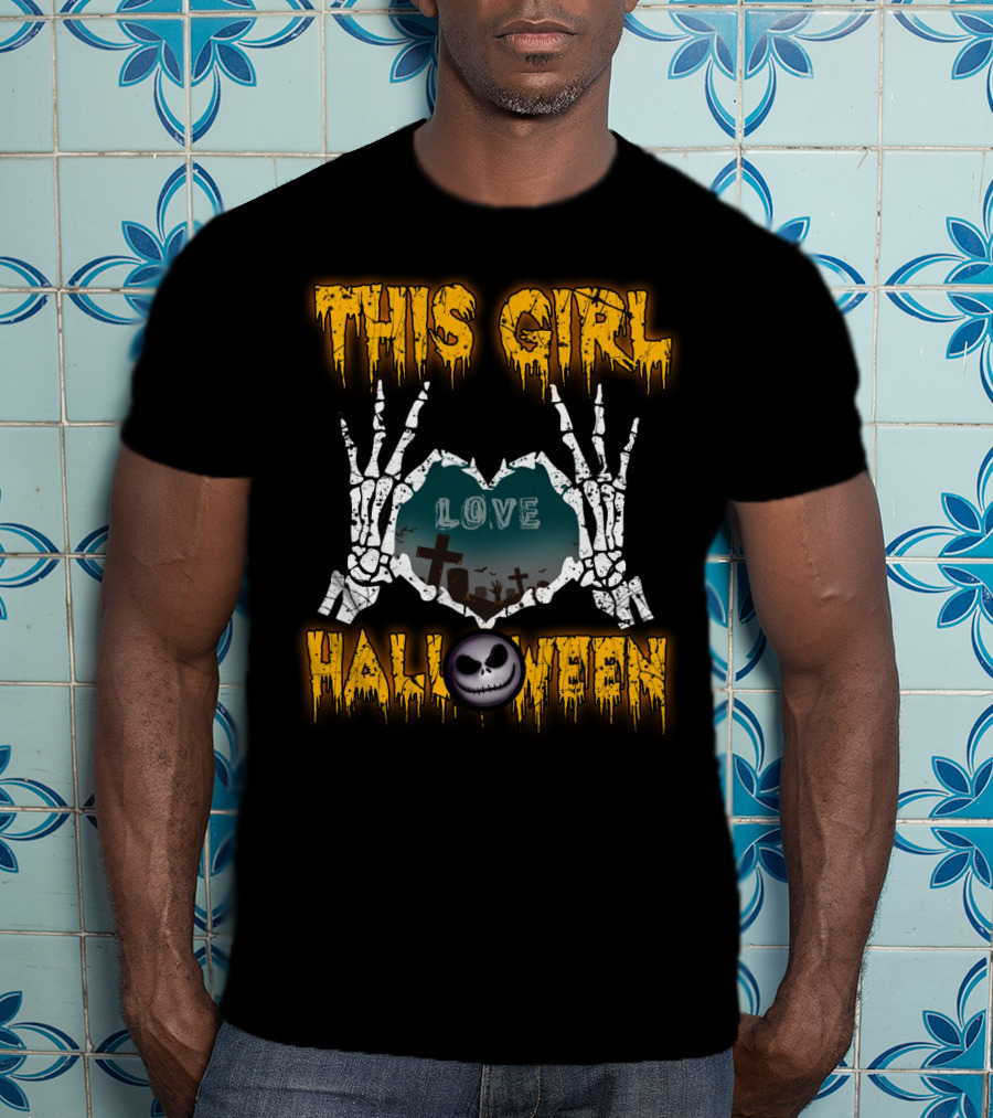 This Girl Love Halloween Skeleton Heart Graveyard Jack-O-Lantern T-Shirt