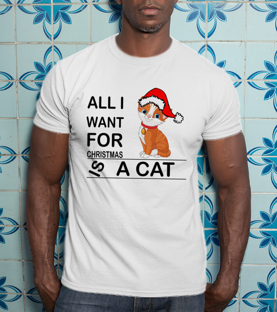 All I Want For Christmas Is A Cat Wearing Santa Hat T-Shirt