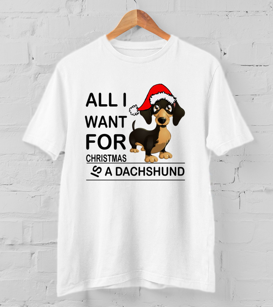 All I Want For Christmas Is A Dachshund Wearing Santa Hat T-Shirt