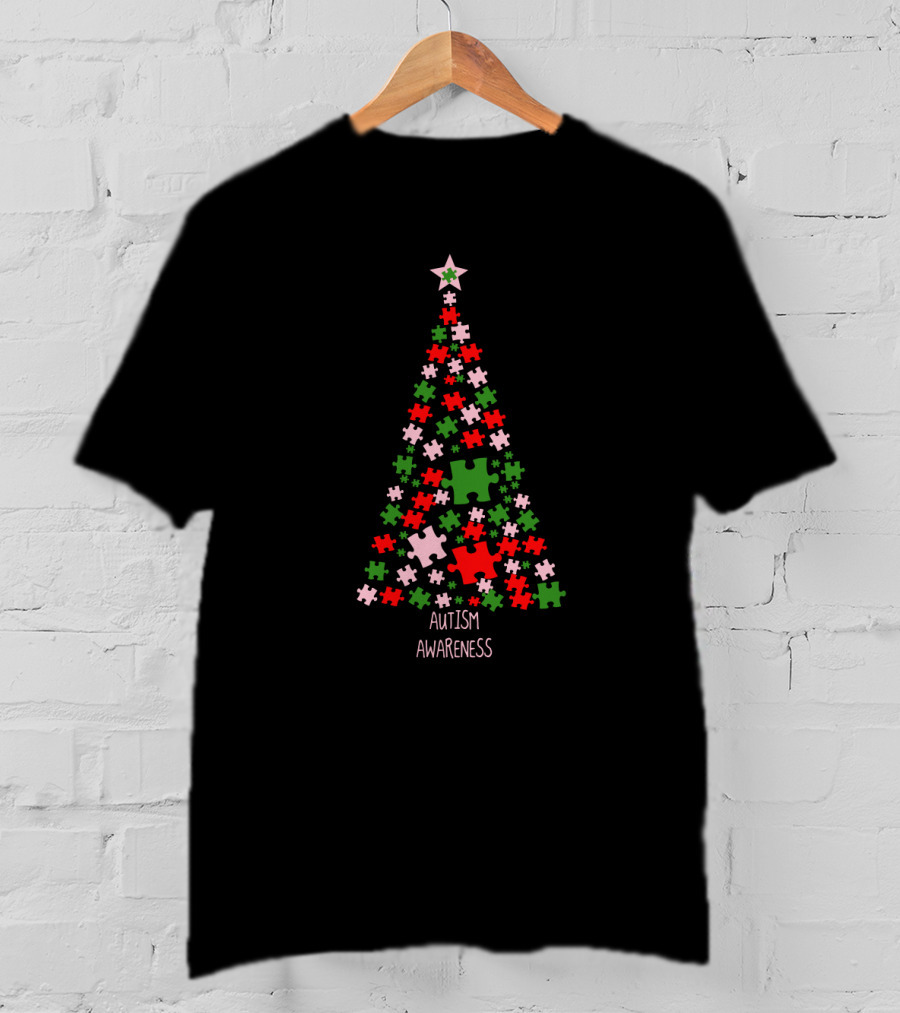 Autism Awareness Puzzle Piece Christmas Tree T-Shirt