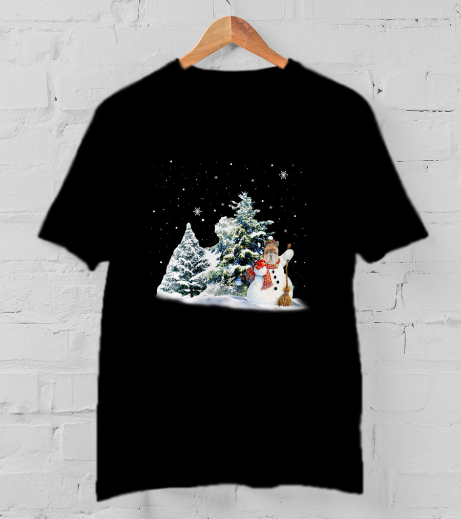 Alpaca Snowman In Winter Forest With Falling Snowflakes T-Shirt