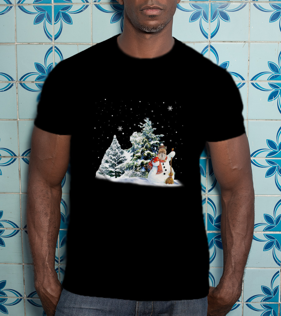 Alpaca Snowman In Winter Forest With Falling Snowflakes T-Shirt
