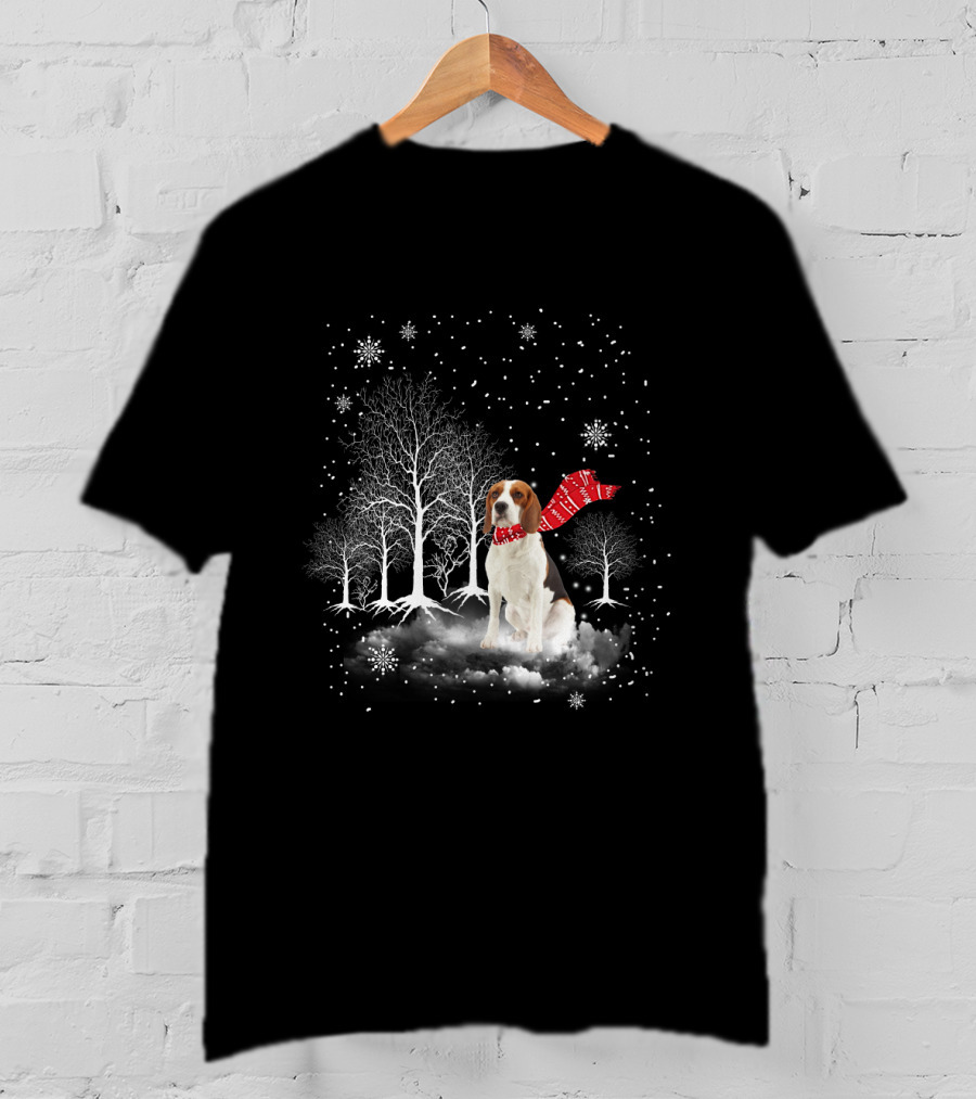 Basset Hound Winter Wonderland Snowy Trees Red Scarf T-Shirt