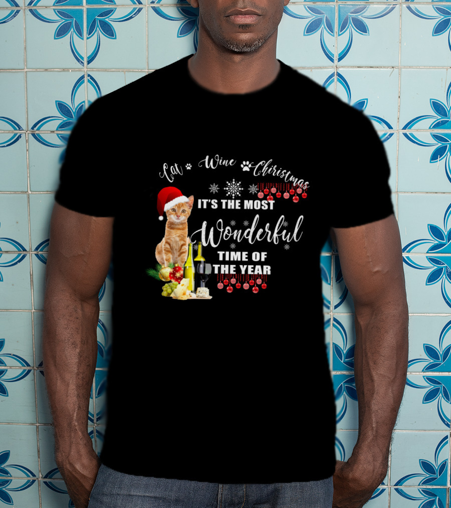 Cat Wine Christmas It's The Most Wonderful Time Of The Year T-Shirt