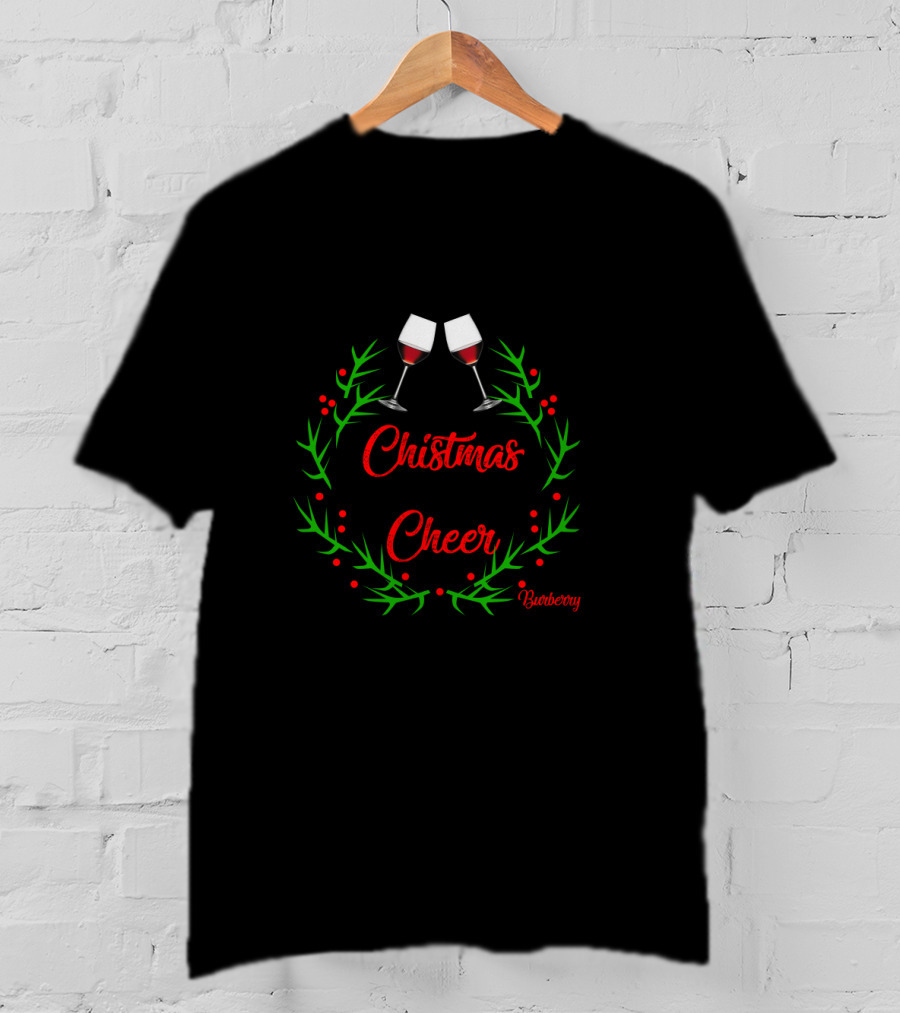 Christmas Cheer Wine Toast Wreath Bubbory T-Shirt