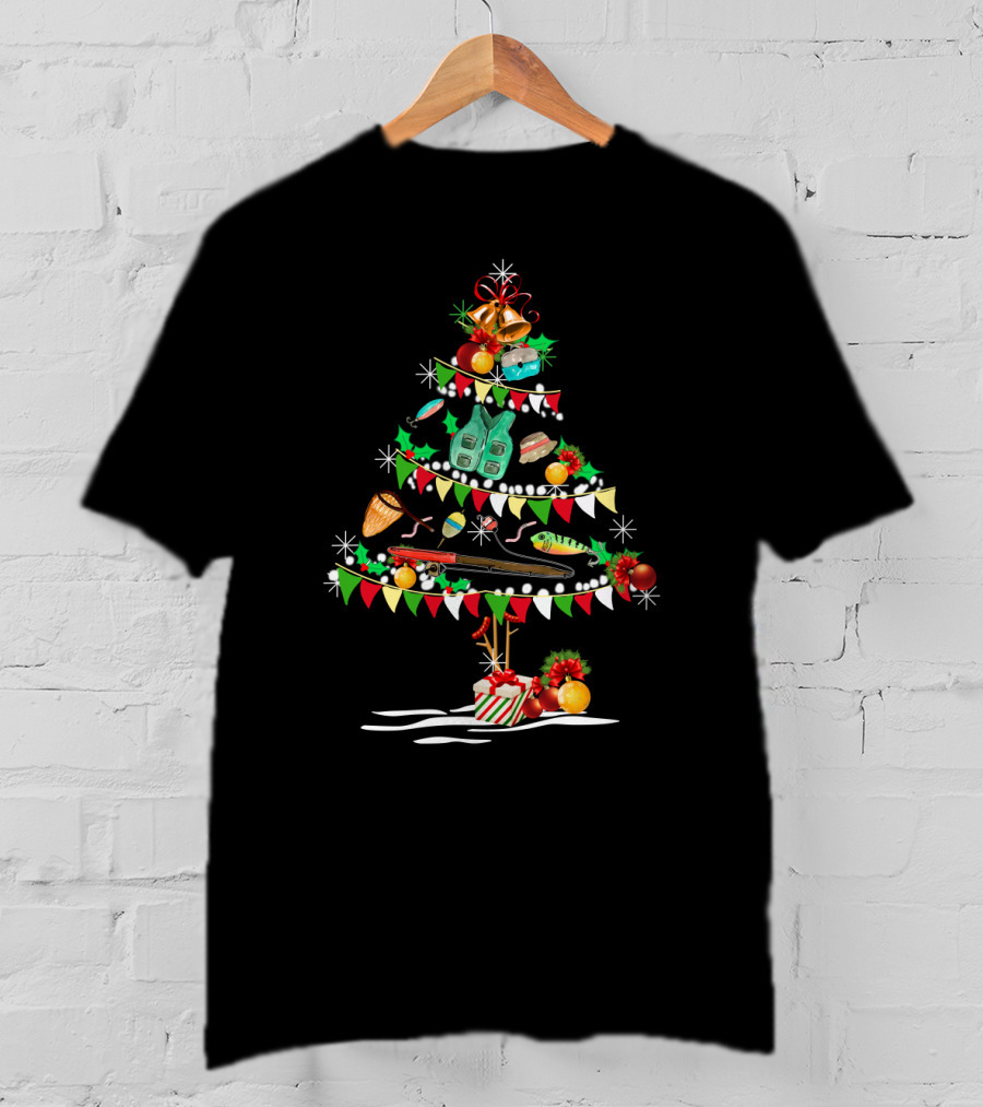 Christmas Tree With Fishing Lures And Holiday Decorations T-Shirt