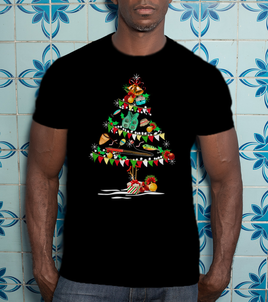 Christmas Tree With Fishing Lures And Holiday Decorations T-Shirt