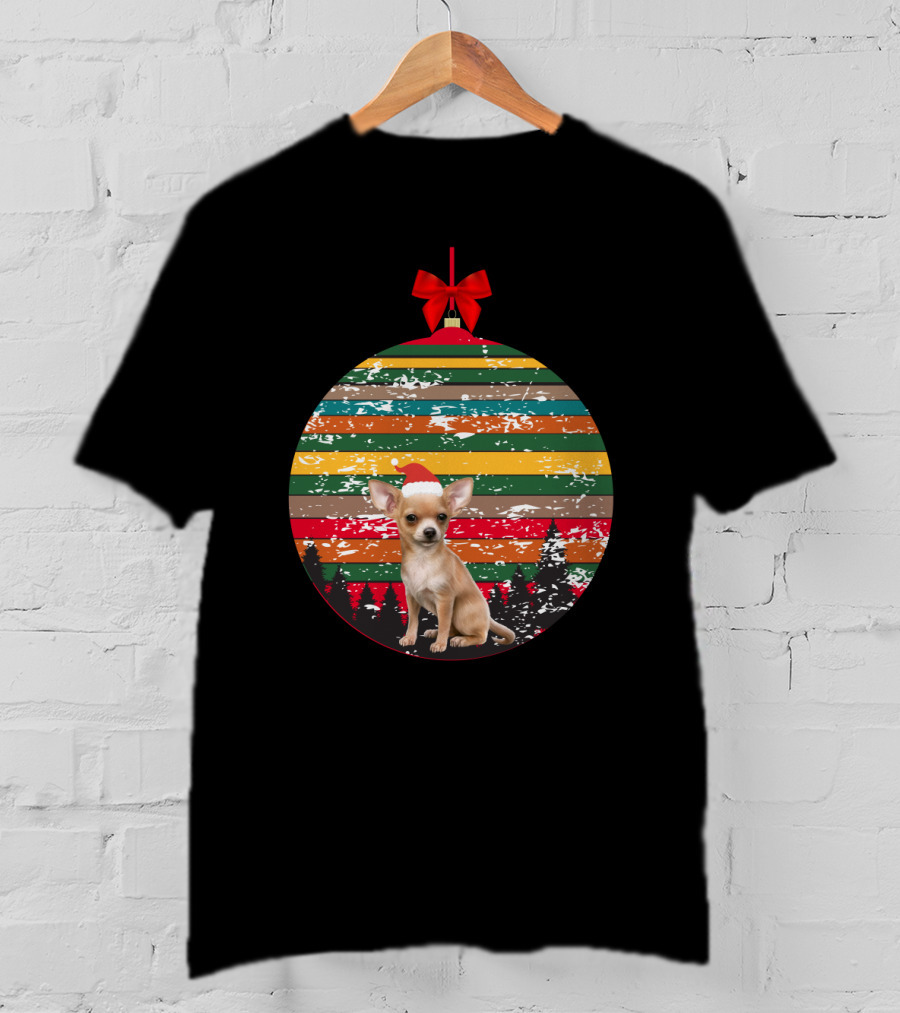 Christmas Vintage Chihuahua Ornament With Santa Hat T-Shirt