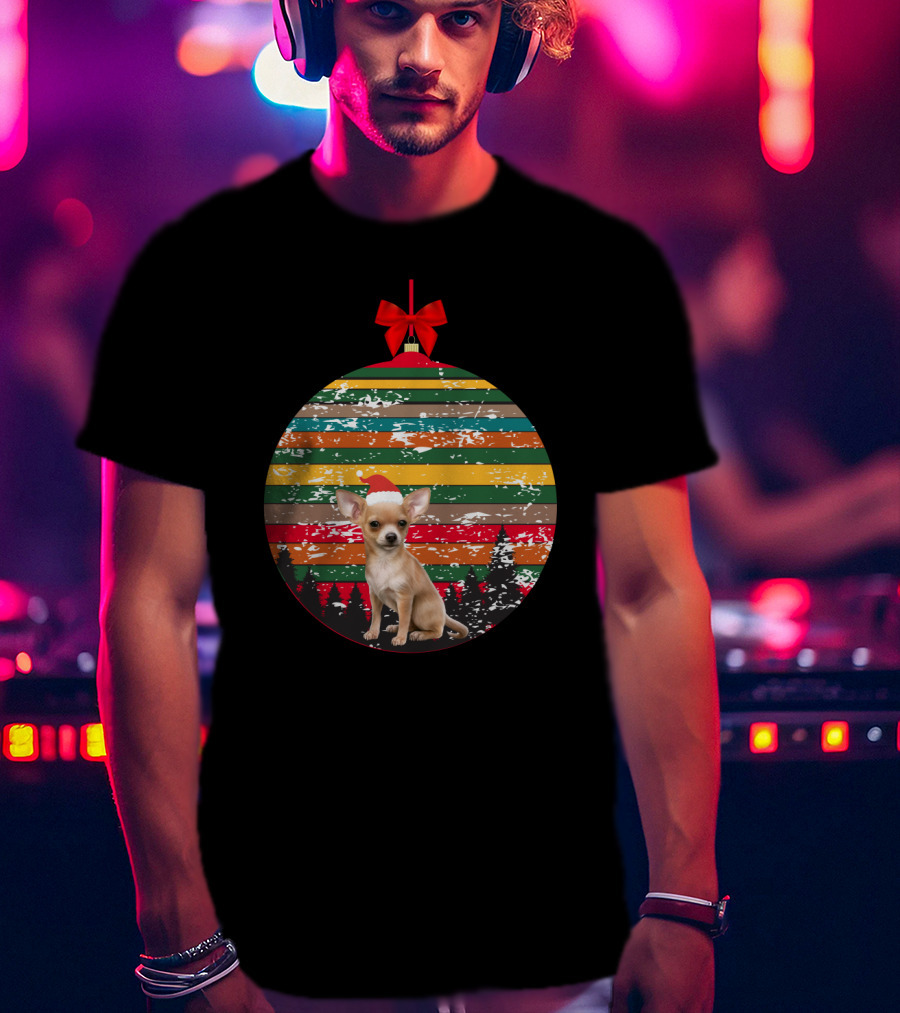 Christmas Vintage Chihuahua Ornament With Santa Hat T-Shirt