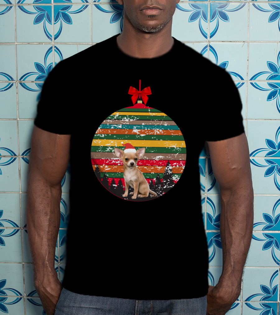 Christmas Vintage Chihuahua Ornament With Santa Hat T-Shirt