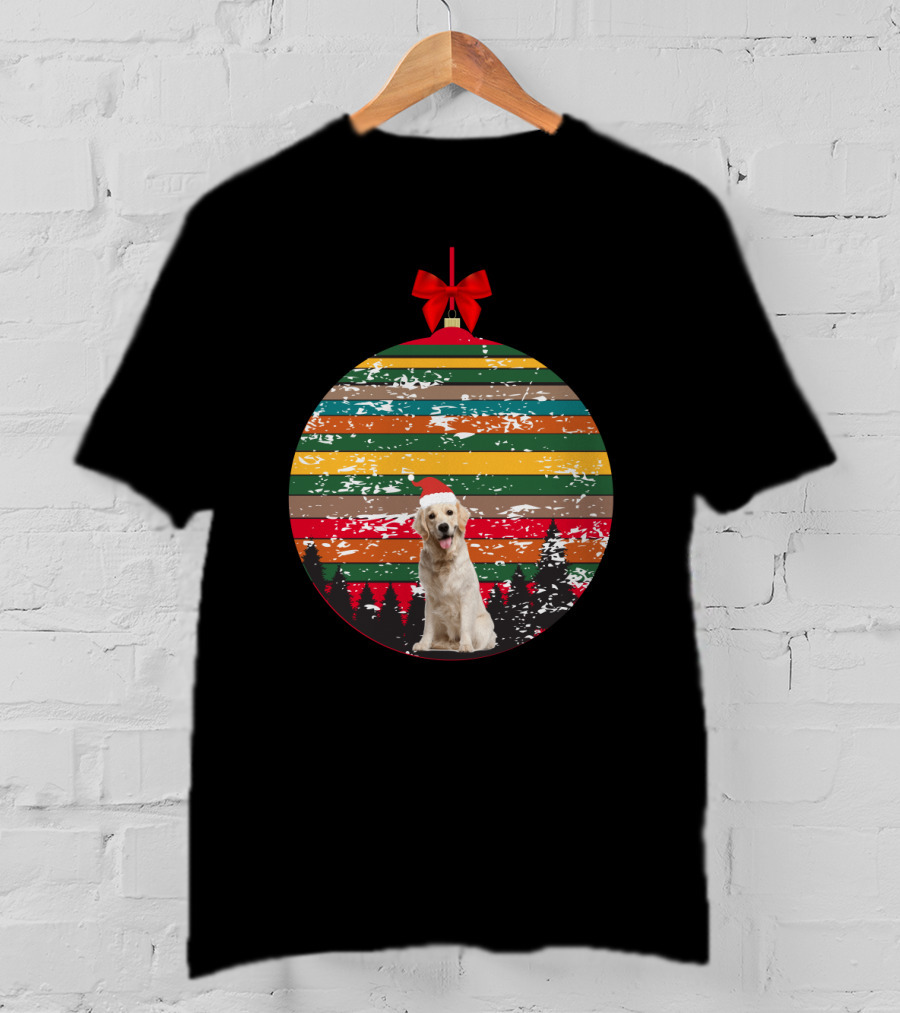 Christmas Vintage Labrador Retriever Ornament Stripes Forest Scene T-Shirt