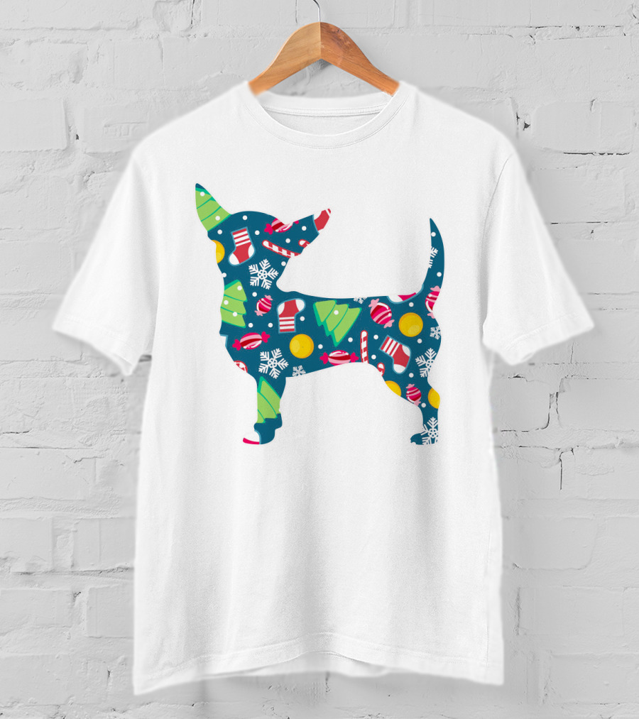 Chihuahua Christmas Candy Cane Snowflakes Holiday T-Shirt