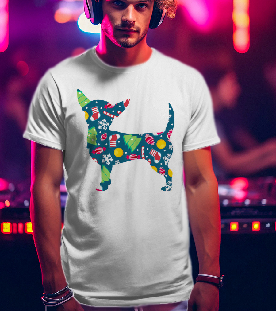 Chihuahua Christmas Candy Cane Snowflakes Holiday T-Shirt