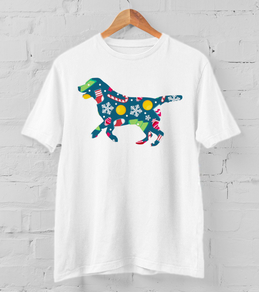 Dog Lover Christmas Floral Labrador Retriever With Festive Snowflakes And Holiday Ornaments T-Shirt