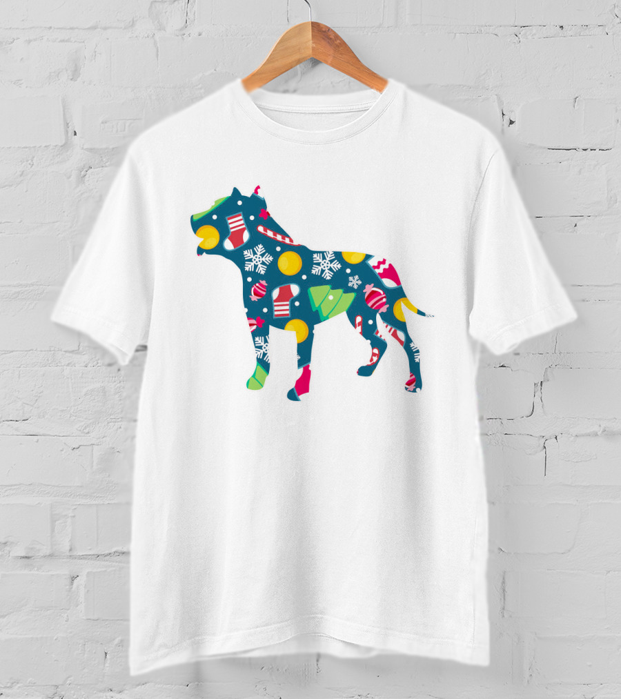 Dog Lover Christmas Pit Bull With Festive Floral And Holiday T-Shirt