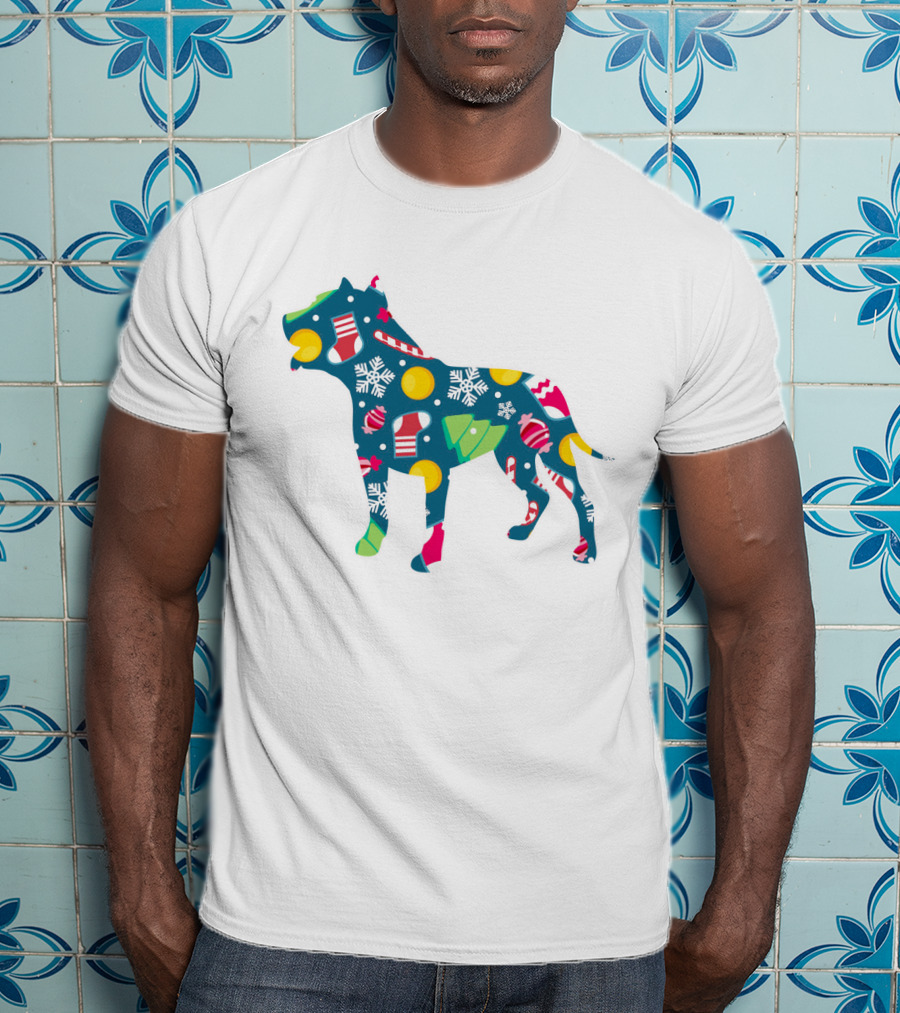 Dog Lover Christmas Pit Bull With Festive Floral And Holiday T-Shirt