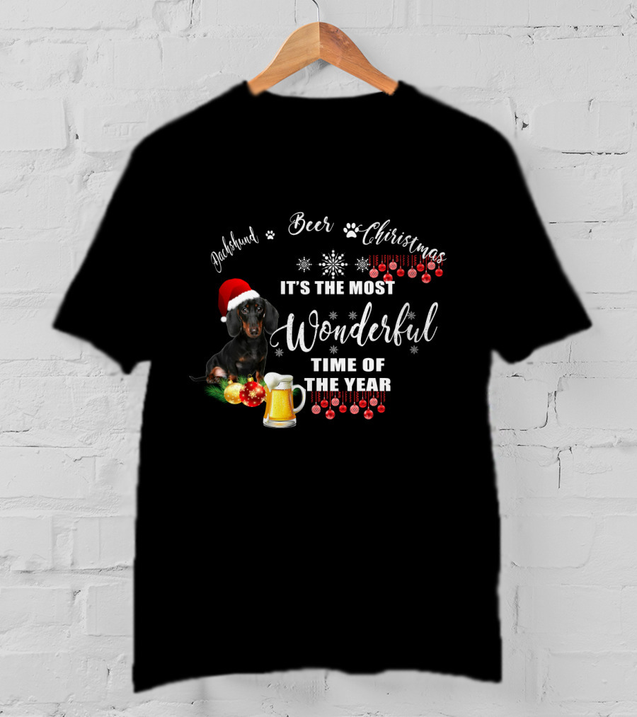 Dachshund Beer Christmas It's The Most Wonderful Time Of The Year T-Shirt