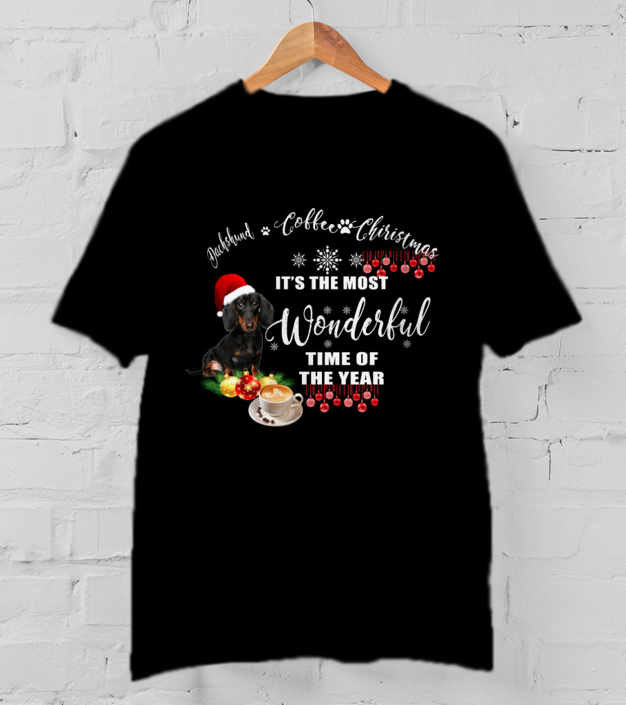 Dachshund Coffee Christmas It's The Most Wonderful Time Of The Year T-Shirt
