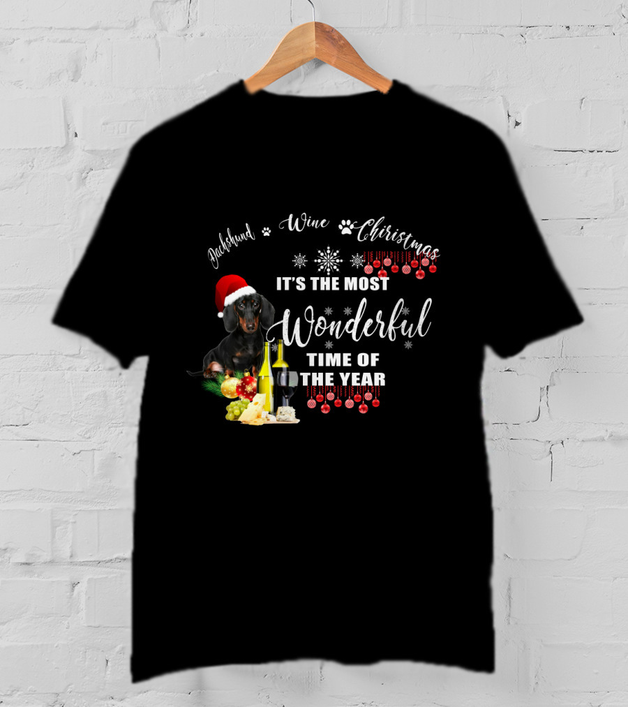 Dachshund Wine Christmas It's The Most Wonderful Time Of The Year T-Shirt