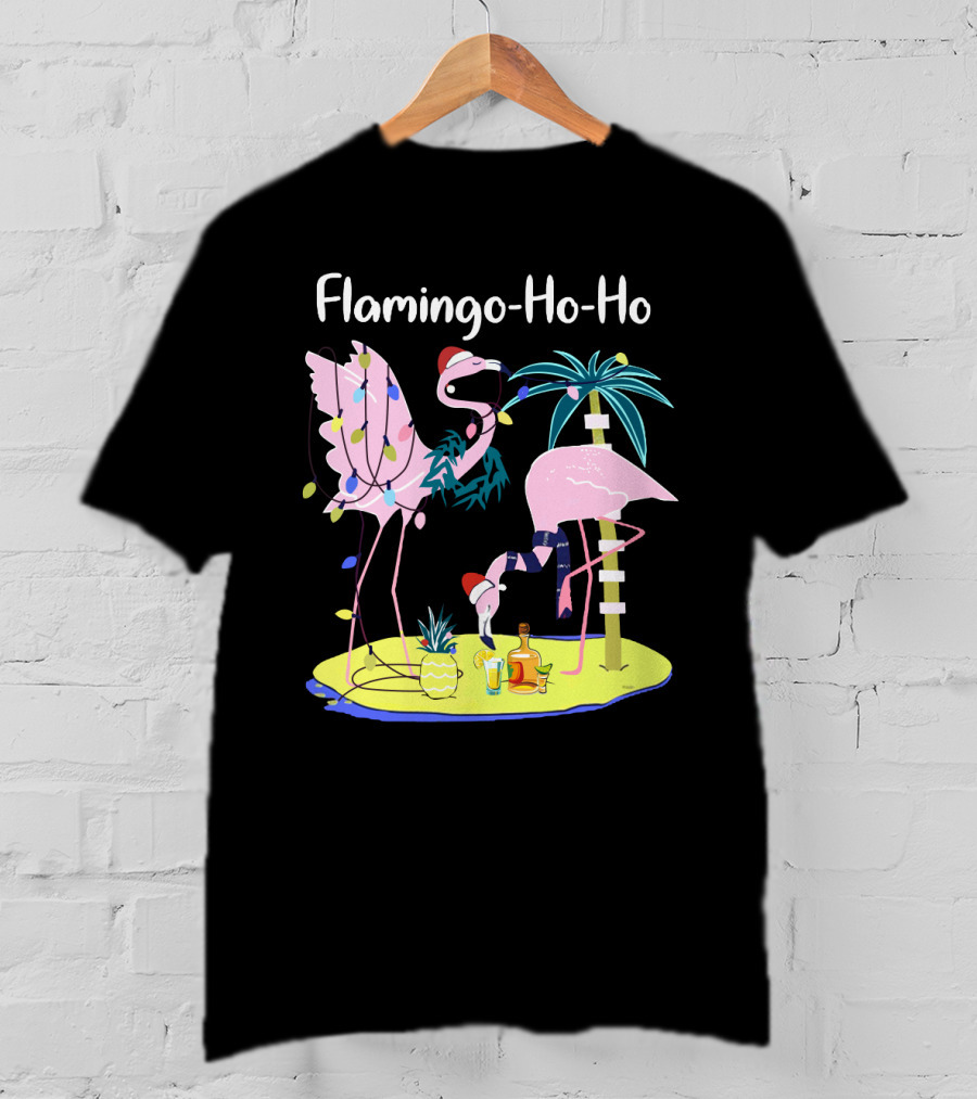 Flamingo Ho Ho Tequila Wine Island Holiday Party T-Shirt