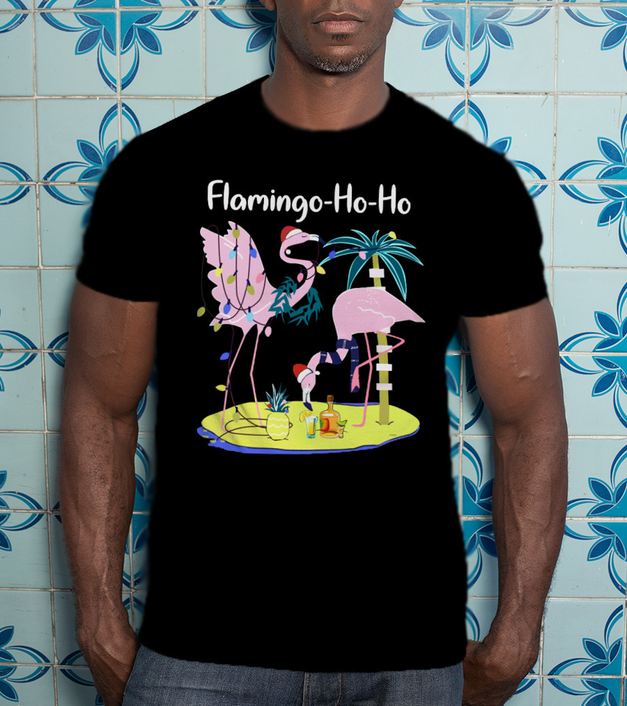 Flamingo Ho Ho Tequila Wine Island Holiday Party T-Shirt