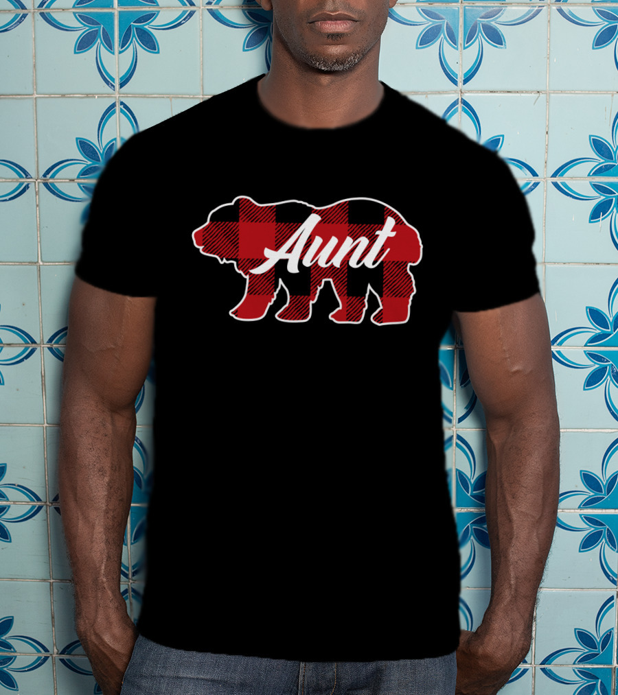 Family Christmas Aunt Buffalo Plaid Bear T-Shirt