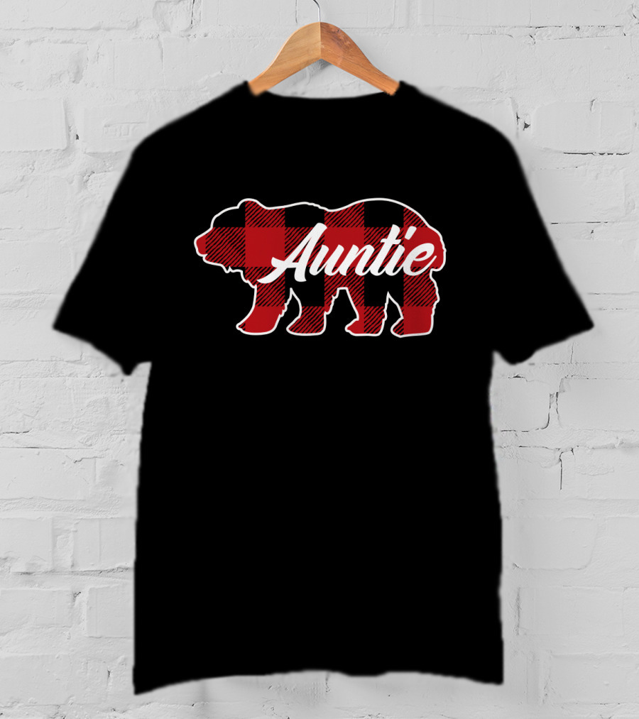 Family Christmas Matching Buffalo Plaid Bear Auntie T-Shirt