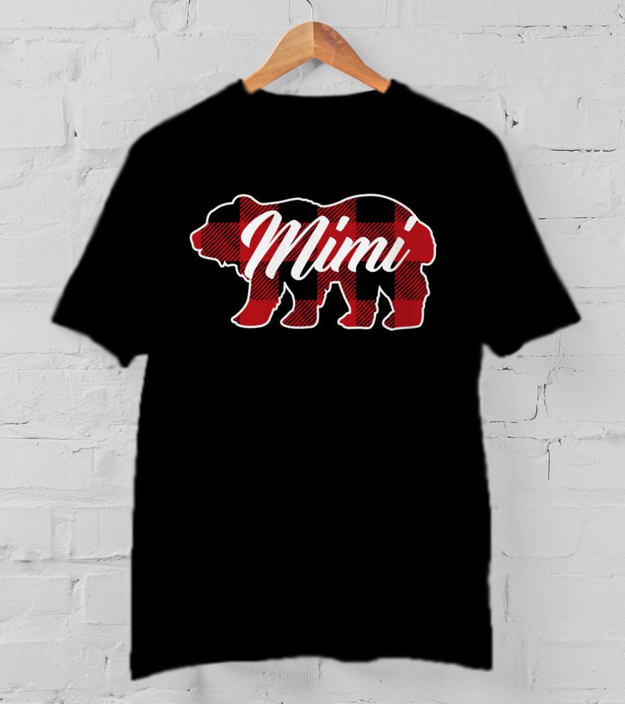 Family Christmas Matching Buffalo Plaid Mimi Bear T-Shirt