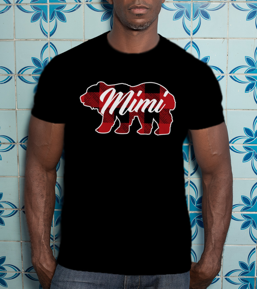 Family Christmas Matching Buffalo Plaid Mimi Bear T-Shirt