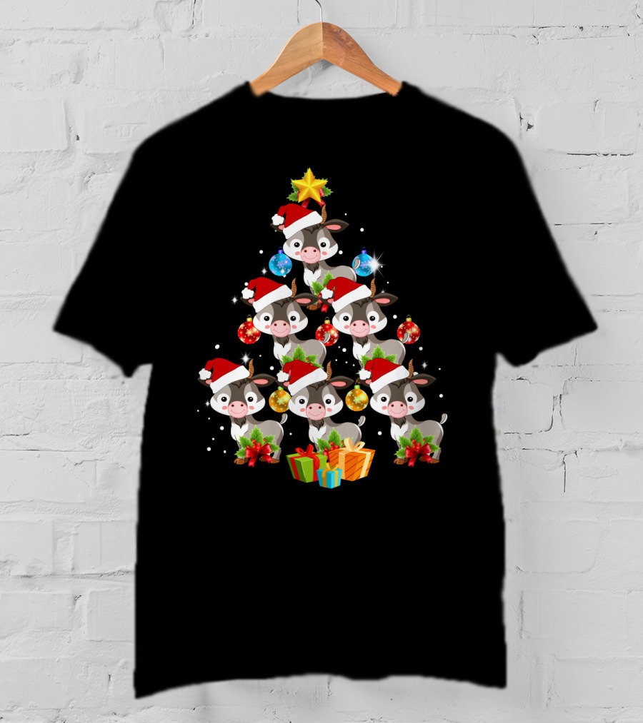Goat Christmas Tree With Santa Hats And Presents T-Shirt