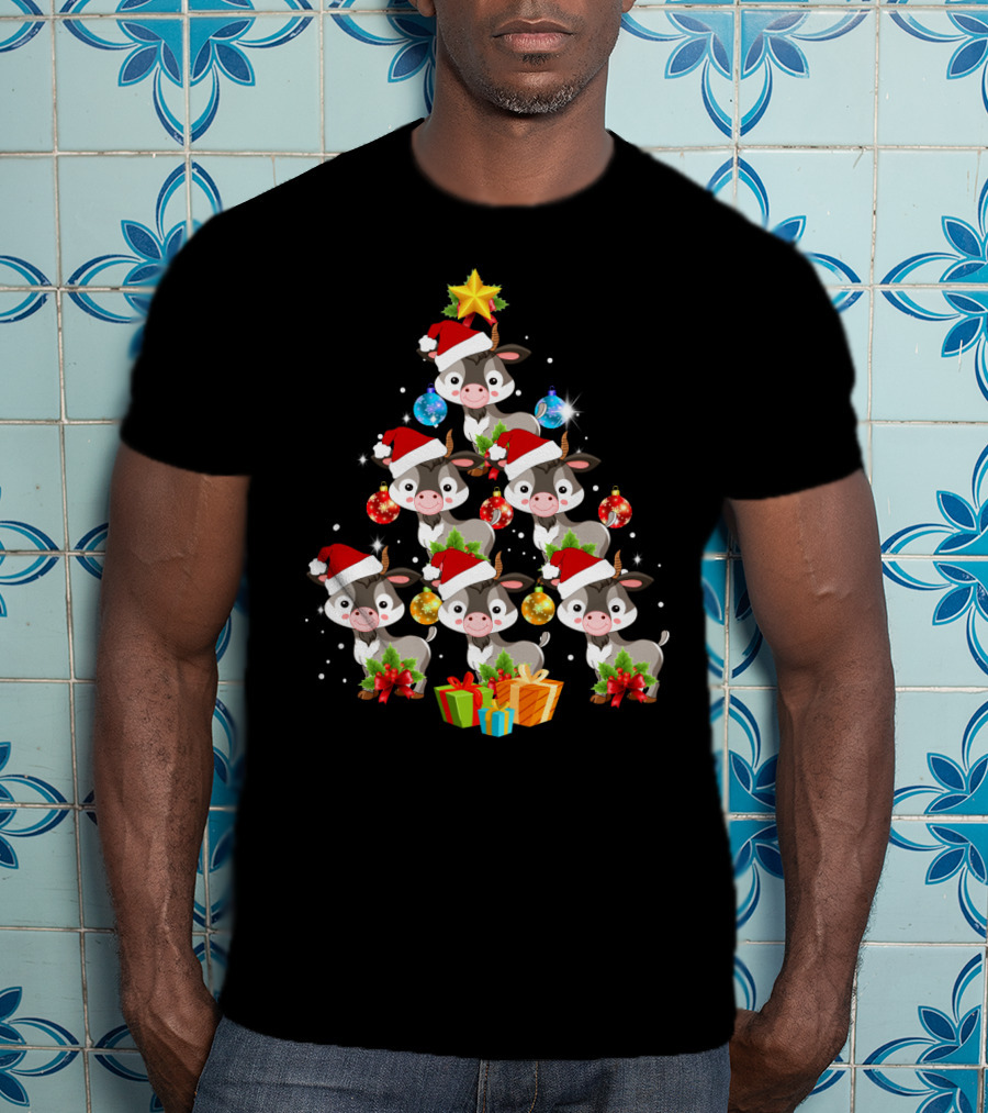 Goat Christmas Tree With Santa Hats And Presents T-Shirt