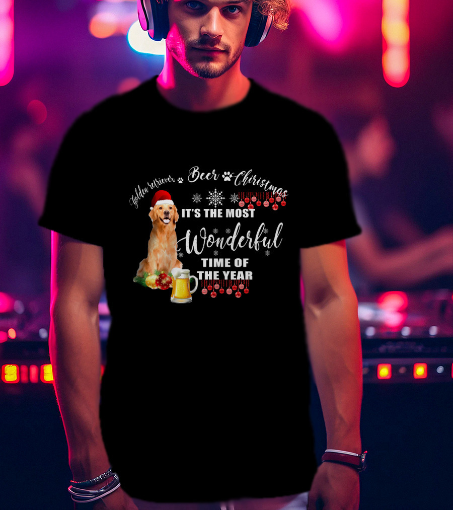 Golden Retriever Beer Christmas It's The Most Wonderful Time Of The Year T-Shirt