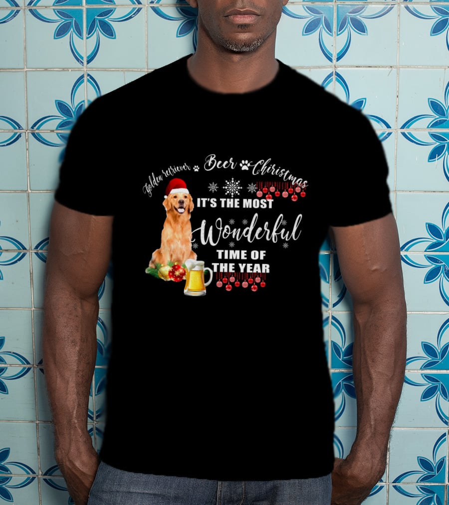 Golden Retriever Beer Christmas It's The Most Wonderful Time Of The Year T-Shirt