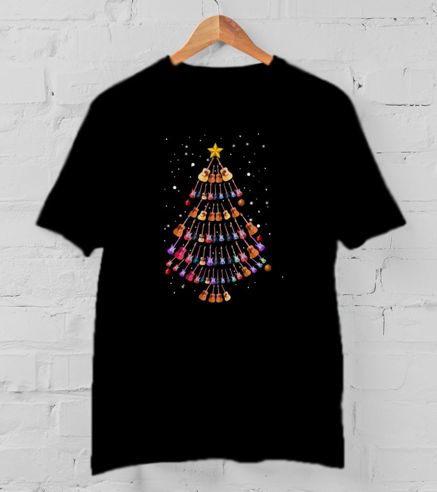 Guitar Christmas Tree With Guitars As Branches And Star Topper T-Shirt