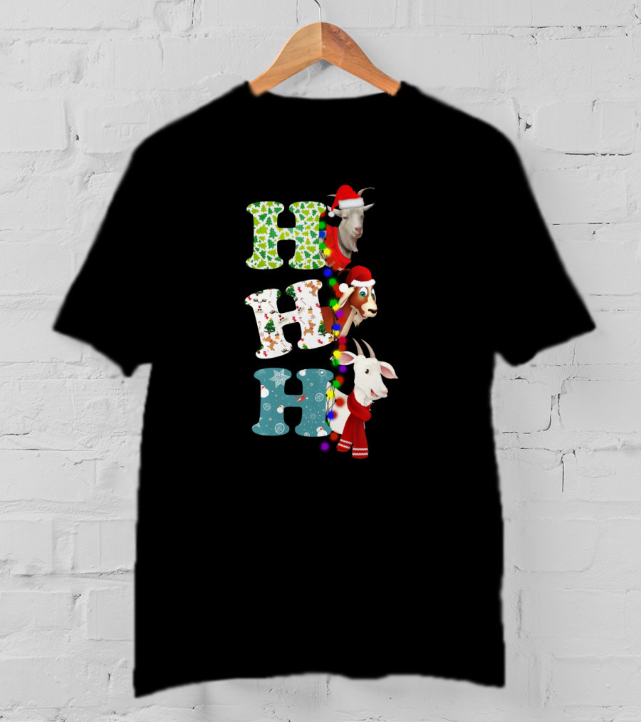 Hohoho Goat Christmas Santa Hats Holiday Lights T-Shirt