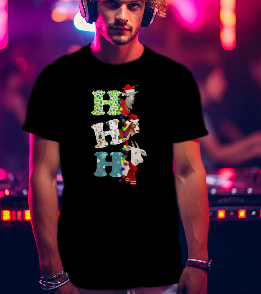 Hohoho Goat Christmas Santa Hats Holiday Lights T-Shirt