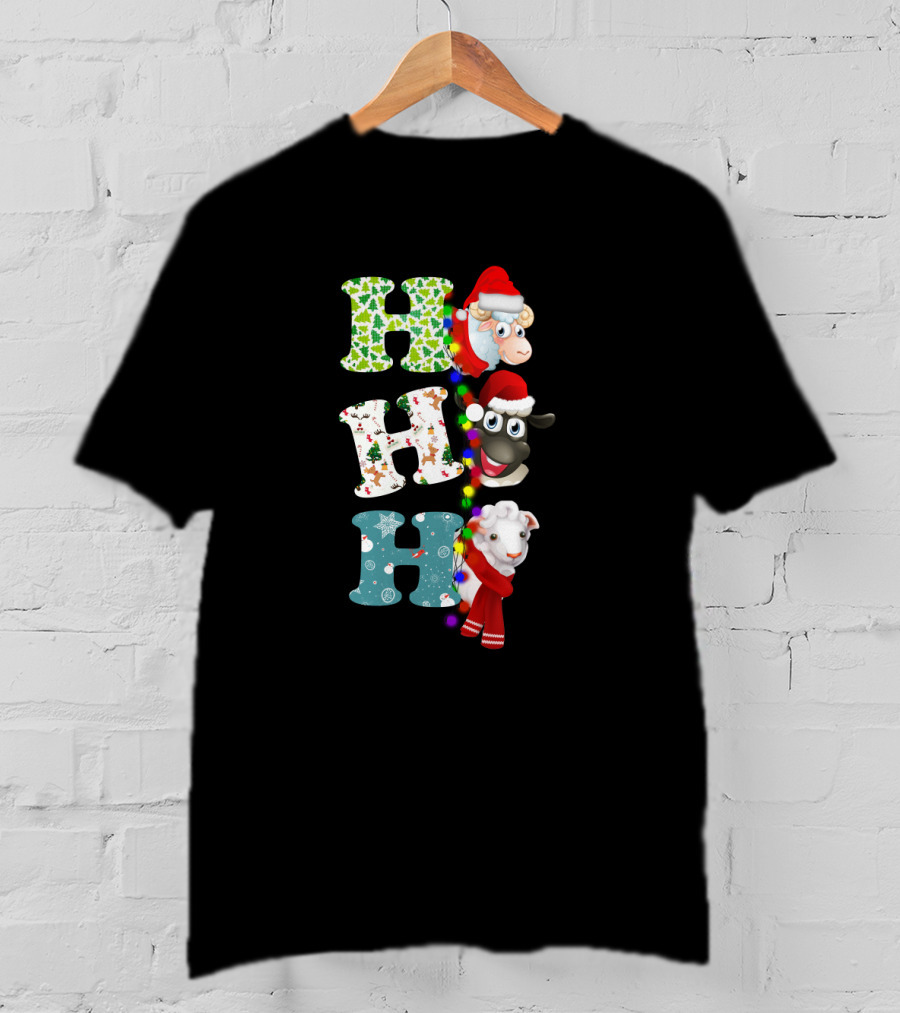 Hohoho Sheep Christmas Santa Lights And Festive Hats T-Shirt