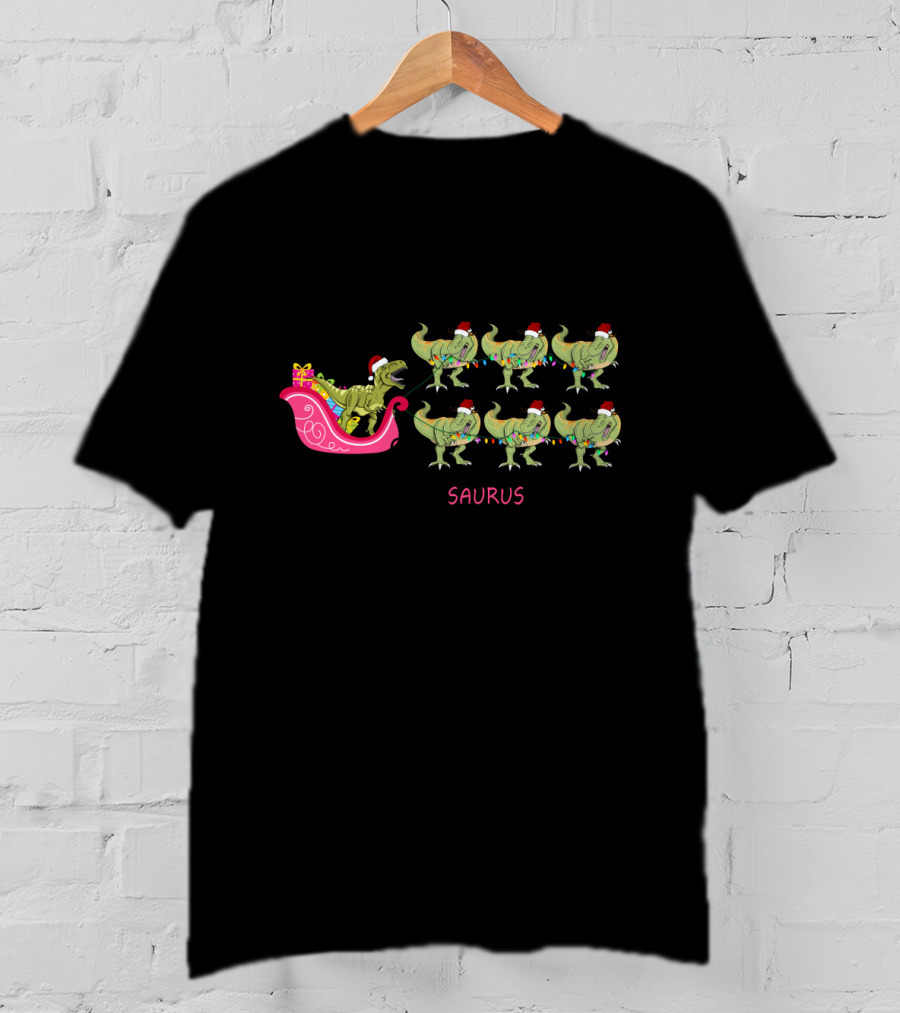 I Am Dreaming Of A Saurus Christmas With Dinosaur Santa Sleigh T-Shirt