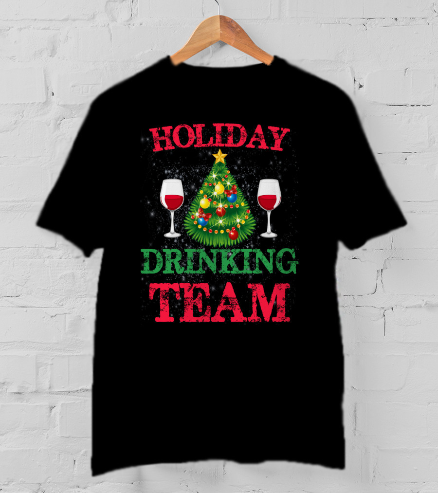 Holiday Drinking Team Christmas Wine Glasses Tree T-Shirt