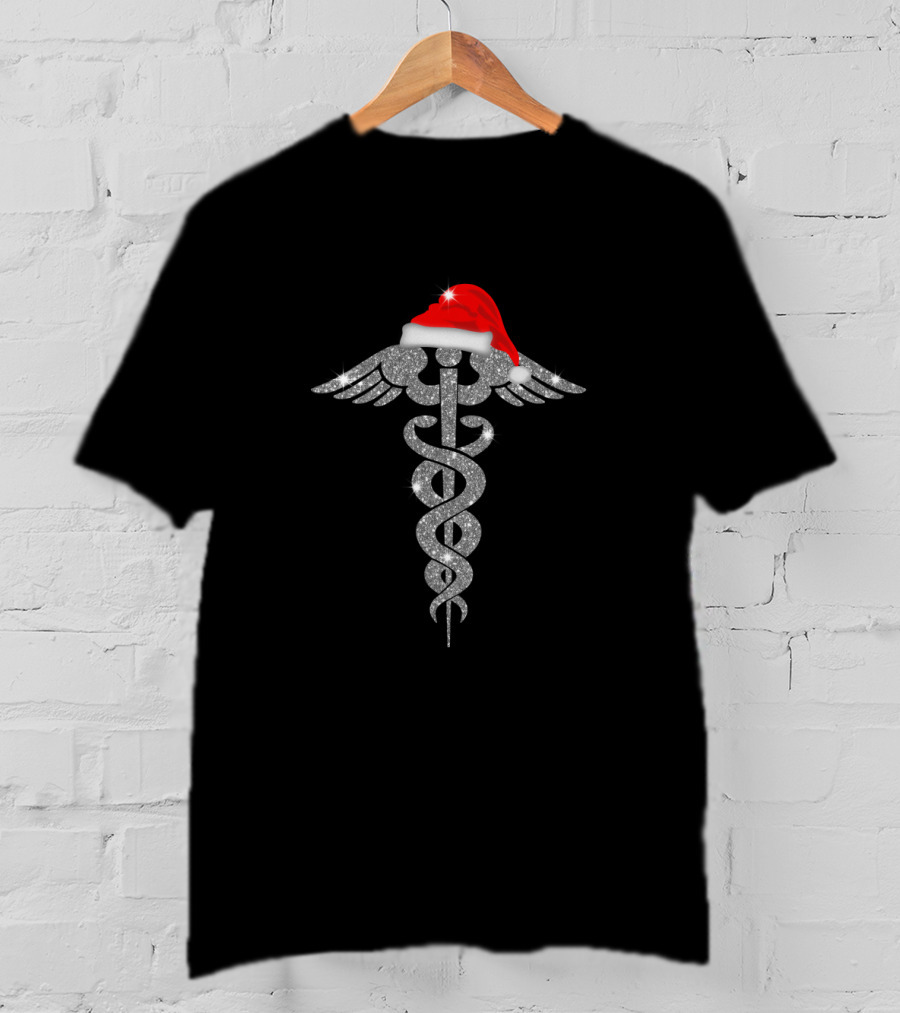 Medical Registered Nurse Caduceus With Santa Hat T-Shirt