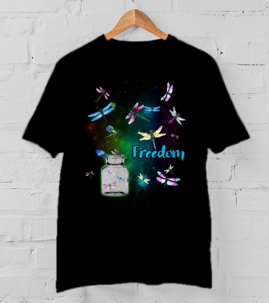 Freedom Dragonflies In A Jar Burst Of Colorful Flight T-Shirt