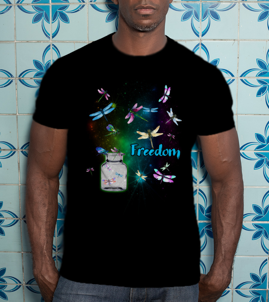 Freedom Dragonflies In A Jar Burst Of Colorful Flight T-Shirt